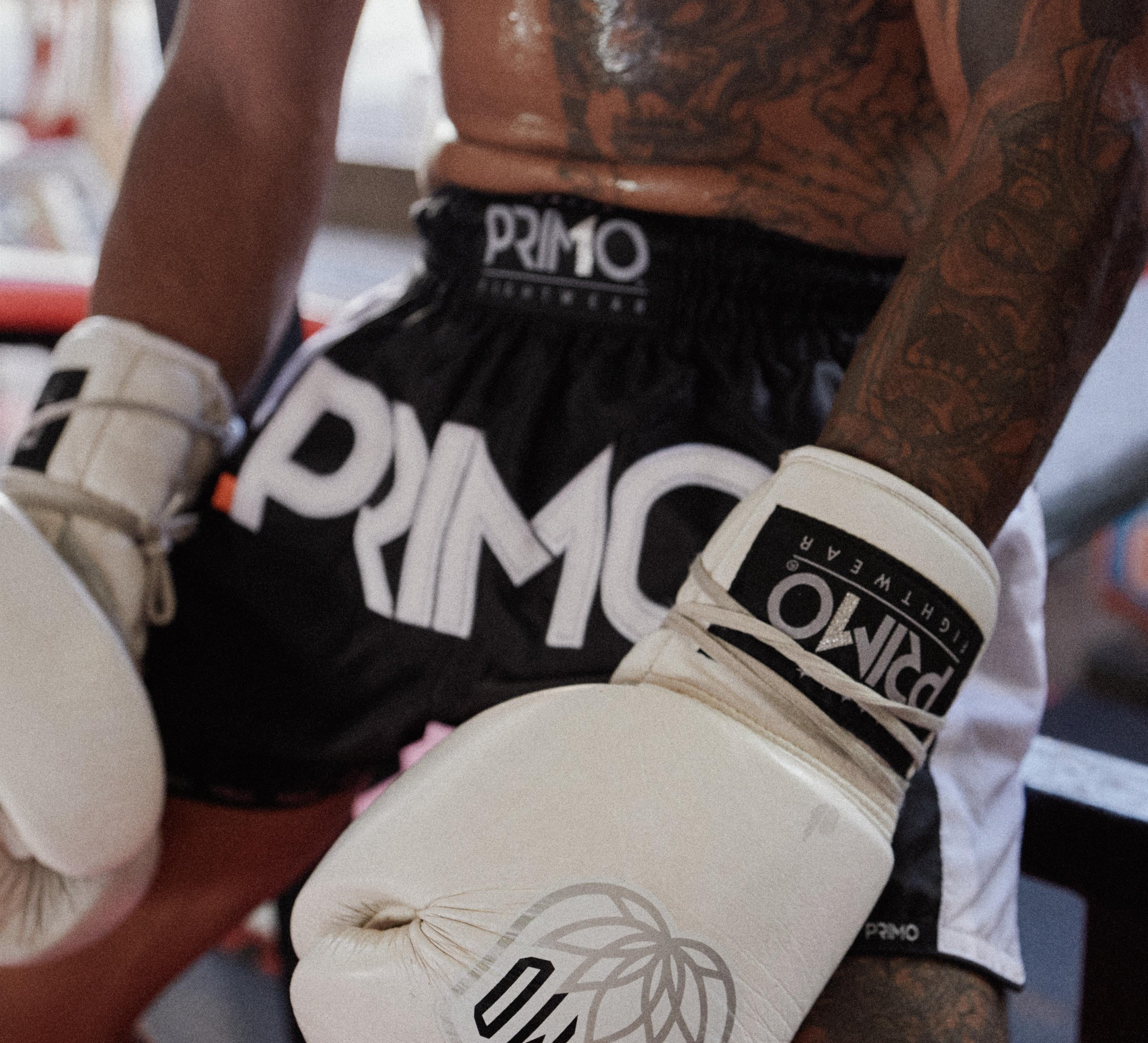 Muay Thai fighter with shorts and gloves