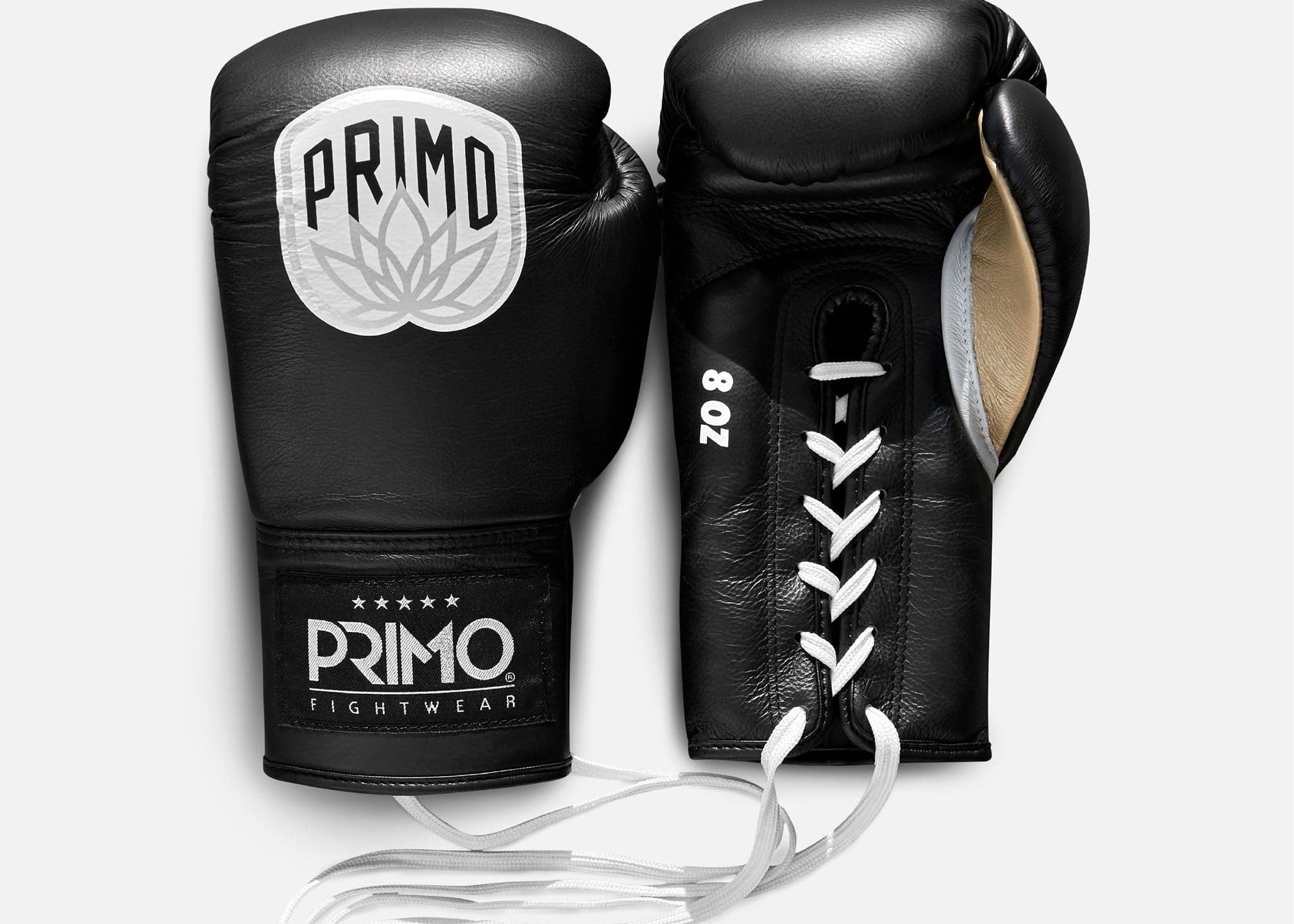 Primo Fight Wear Official Primo Pro Lace Up Boxing Gloves - Onyx Black