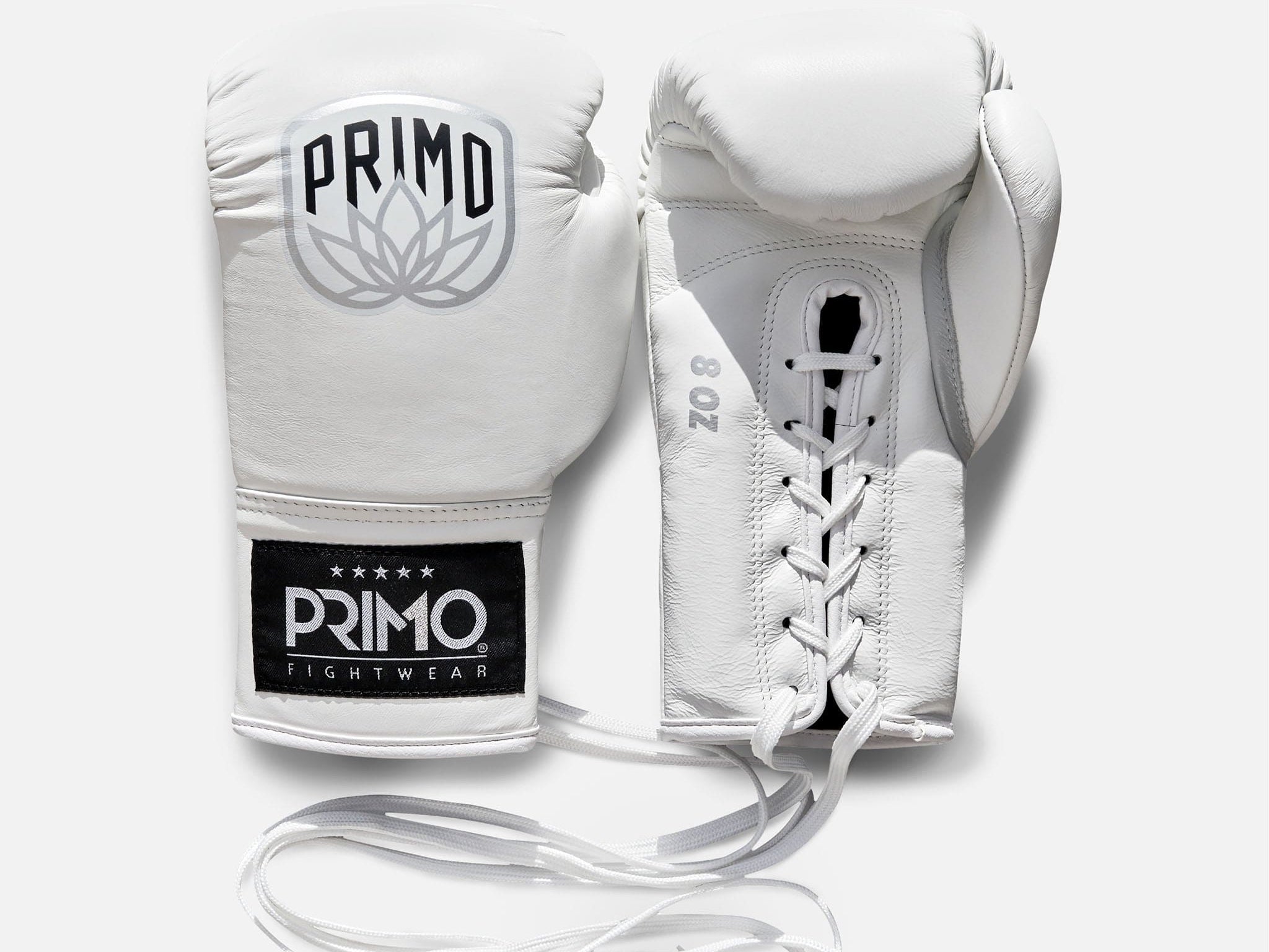 Primo Fight Wear Official Primo Pro Lace Up Boxing Gloves - White