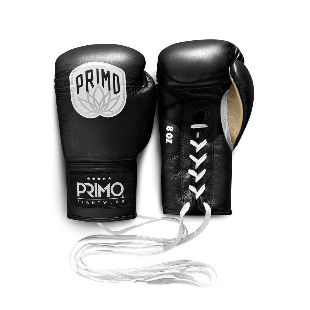 Primo Pro Lace Up Boxing Gloves - Black