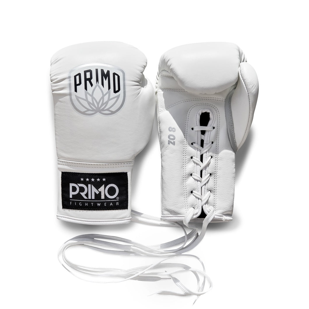 Primo Pro Lace Up Boxing Gloves - White