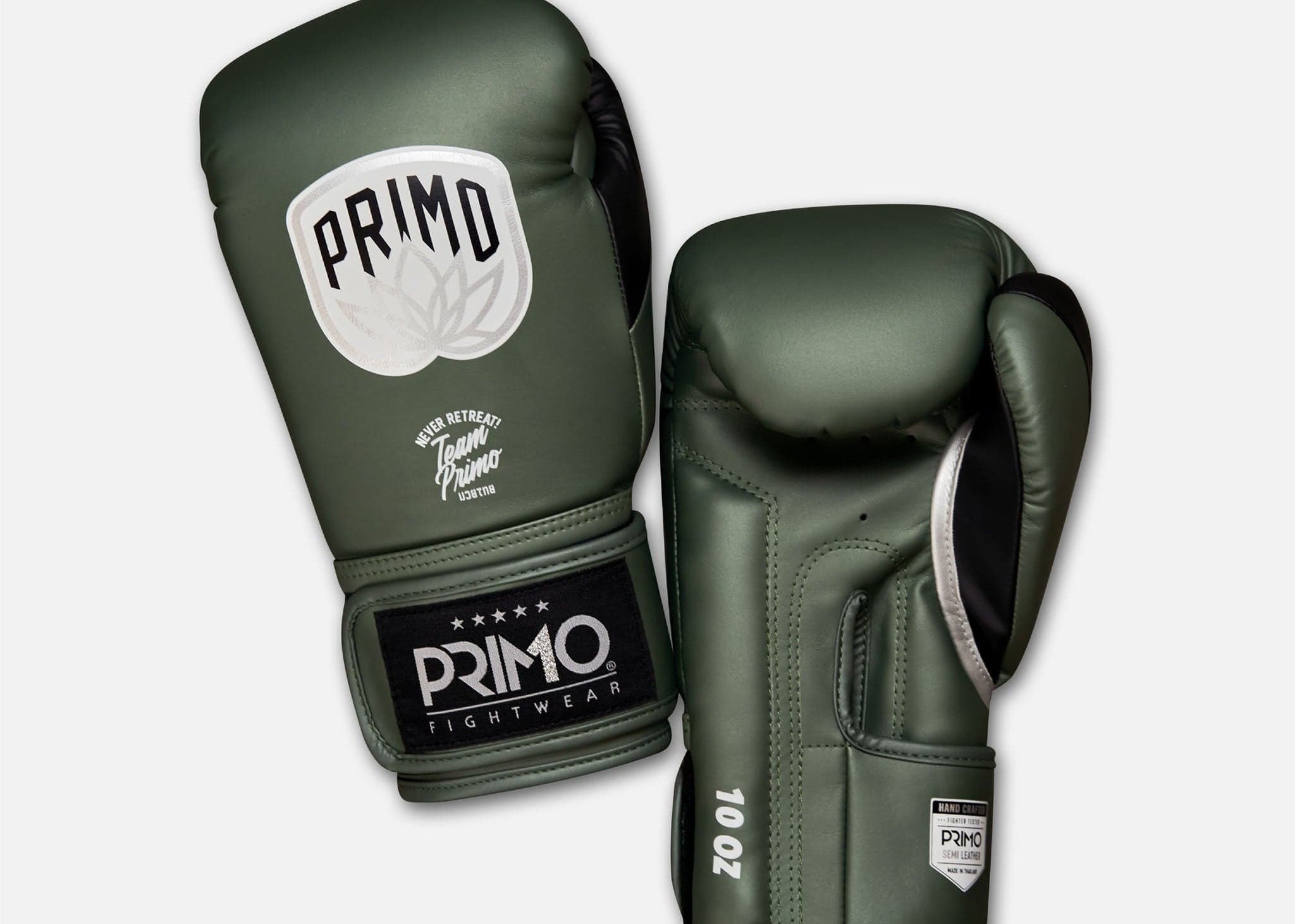 Primo Fight Wear Official Emblem 2.0 Semi Leather Boxing Gloves - Army Green