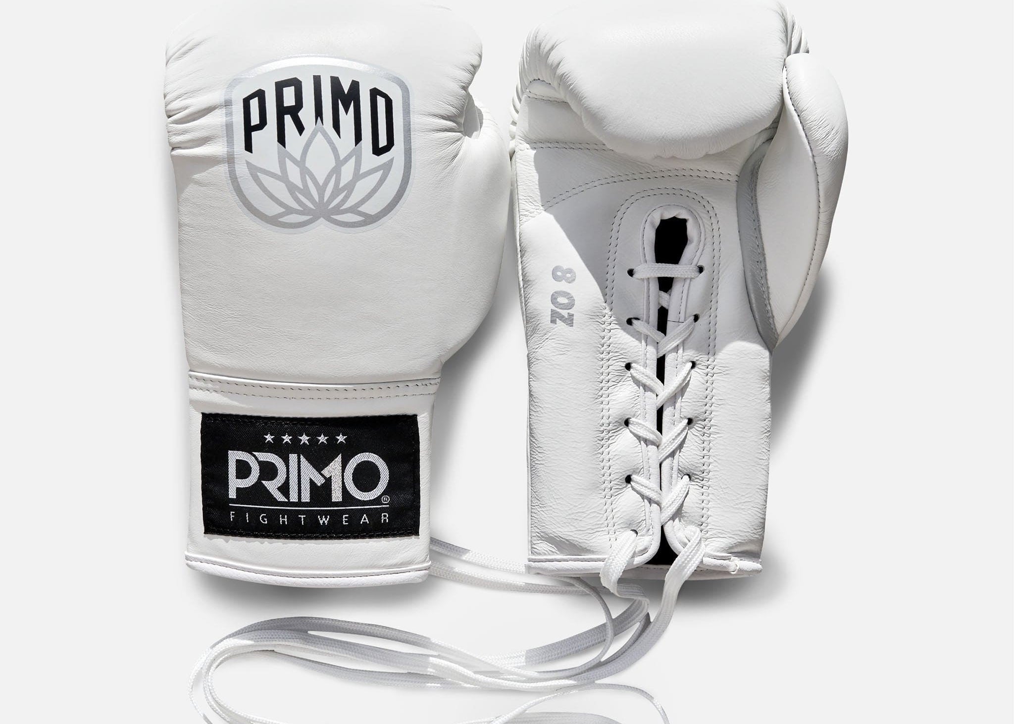 Primo Fight Wear Official Primo Pro Lace Up Boxing Gloves - White